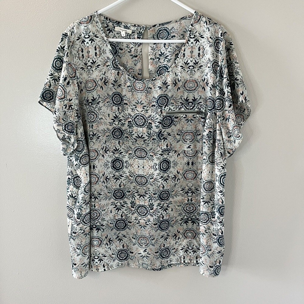 Maurices Womens Short Sleeve Blouse Peach Teal Floral Tunic Top Size 3